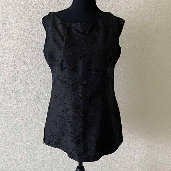 DANA BUCHMAN 100% Silk Black  Floral Tank  Women's Tops size 8P - Picture 1 of 11